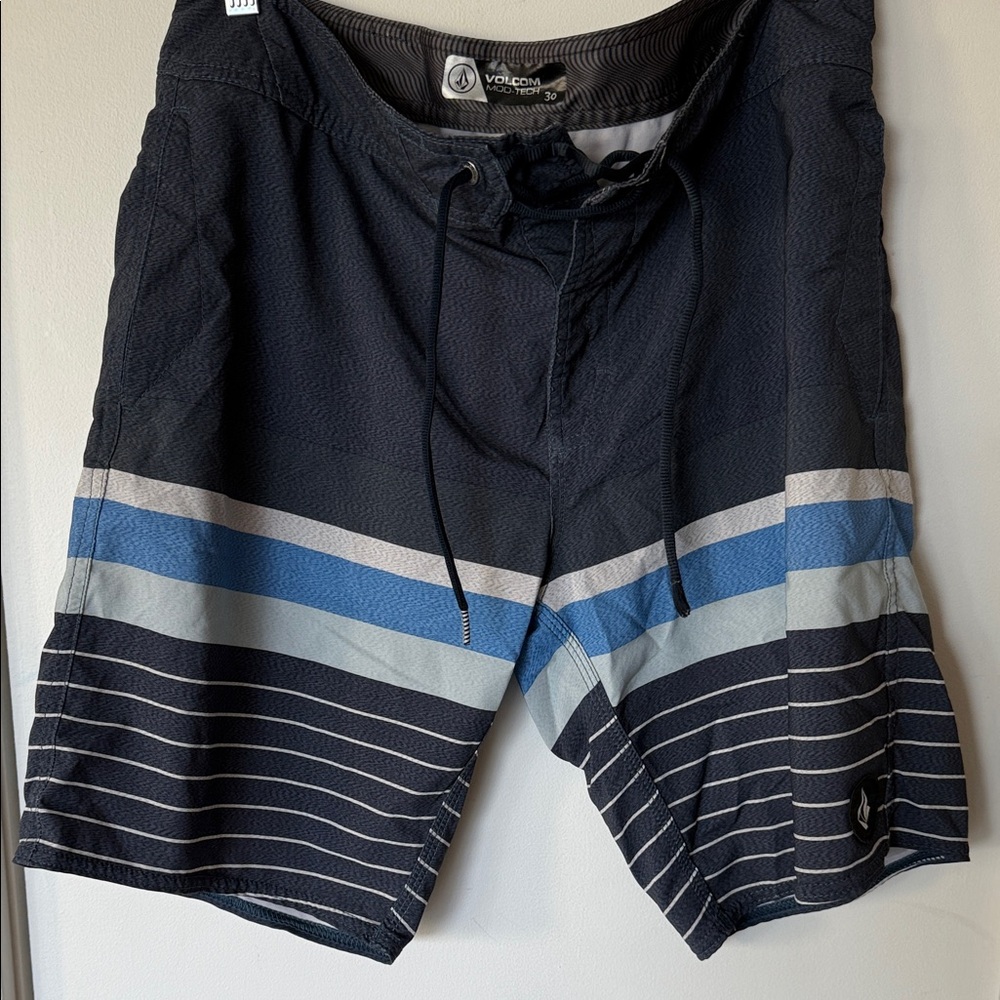 Volcom Men's Swim Shorts - Black, Blue, and Gray